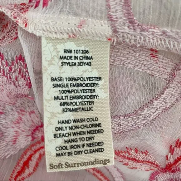 Soft Surroundings NWTs Palisade Topper Open Kimono Magenta Soft Pink Embroidered